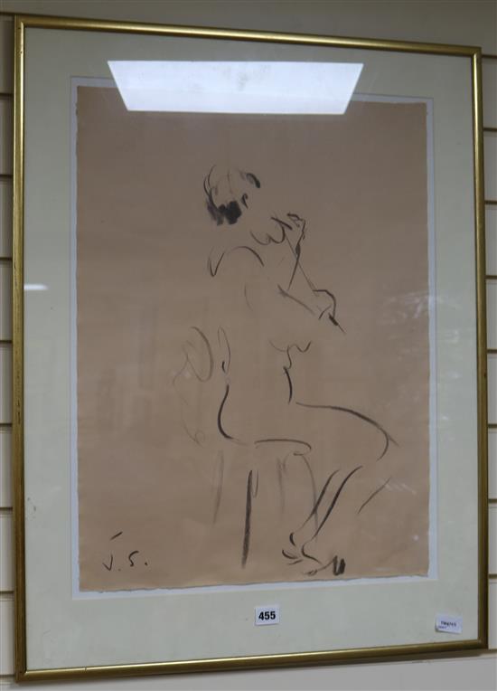 Jake Sutton (b. 1947), charcoal on paper, Violinist 8, 1985, 62 x 46cm